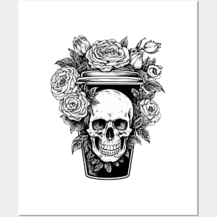 Coffee skull and flowers aesthetic Posters and Art